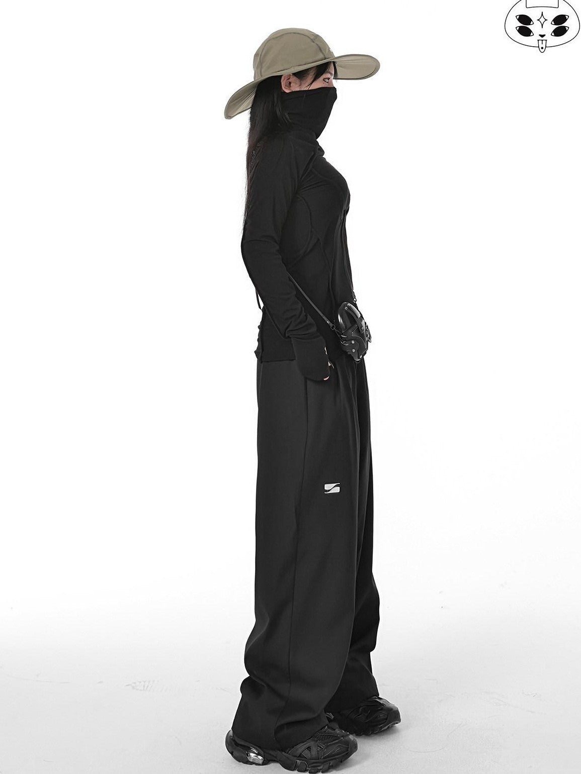 YUBABY Black Minimalist Elegant Straight Cut High Waist Women's Cotton Wide-leg Pants