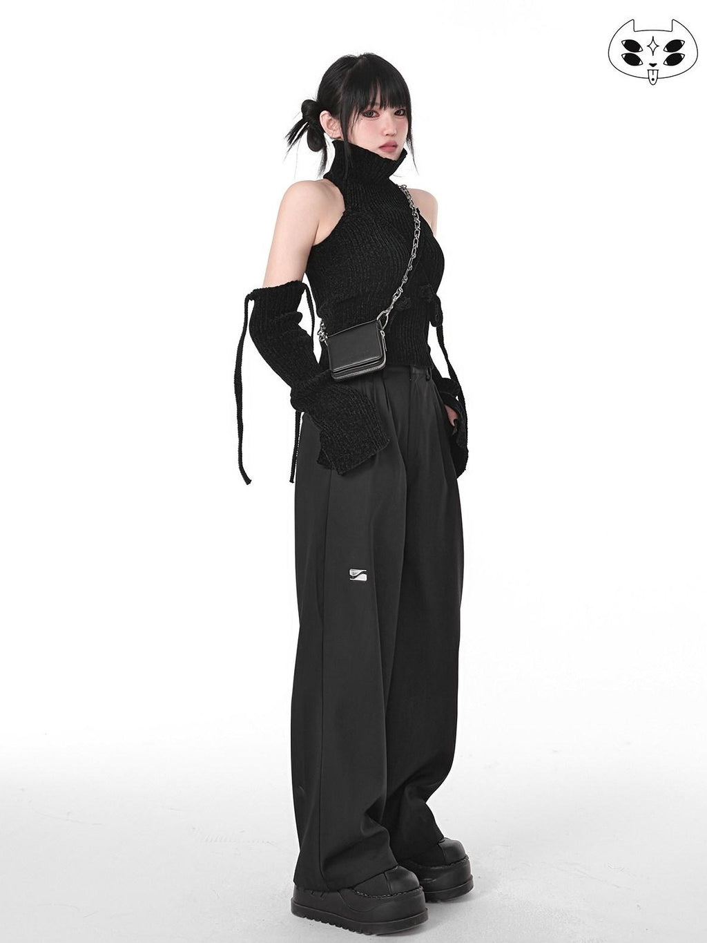 YUBABY Black Minimalist Elegant Straight Cut High Waist Women's Cotton Wide-leg Pants