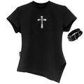 YUBABY_Black_Mock_Neck_Cutout_Mesh_Sleeve_Arm_Ring_Women's_Mesh_Short_Sleeve_T-shirts_1032046526726_MISSTT