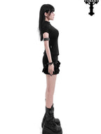 YUBABY Black Mock Neck Cutout Mesh Sleeve Arm Ring Women's Mesh Short Sleeve T-shirts