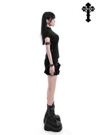 YUBABY Black Mock Neck Cutout Mesh Sleeve Arm Ring Women's Mesh Short Sleeve T-shirts