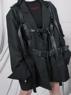 YUBABY Black Multi Strap Techwear Insert Buckle Suspender Women's Glossy Belts