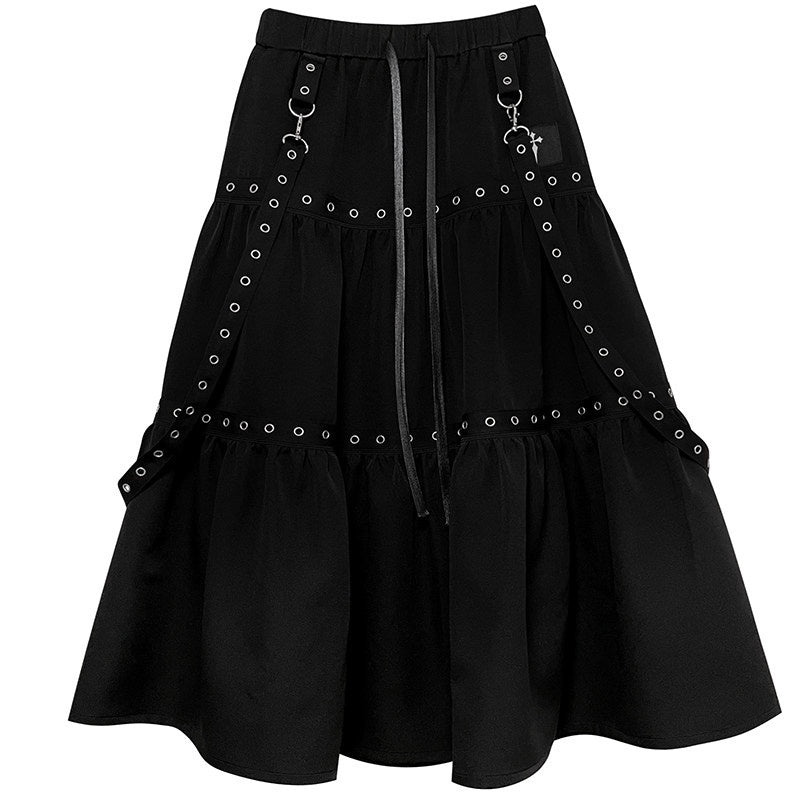 YUBABY_Black_Plaid_Metal_Ring_Strap_Layered_High_Waist_Women's_A_Line_Maxi_Skirts_1033416207428_MISSTT