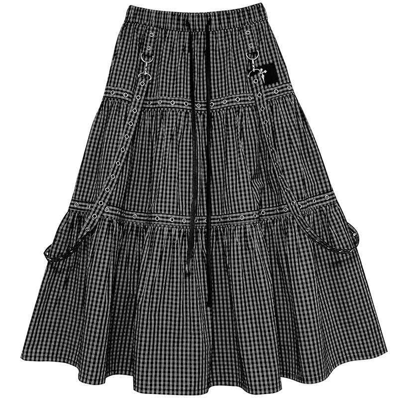 YUBABY_Black_Plaid_Metal_Ring_Strap_Layered_High_Waist_Women's_A_Line_Maxi_Skirts_1033416207428_MISSTT