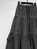 YUBABY Black Plaid Metal Ring Strap Layered High Waist Women's A Line Maxi Skirts