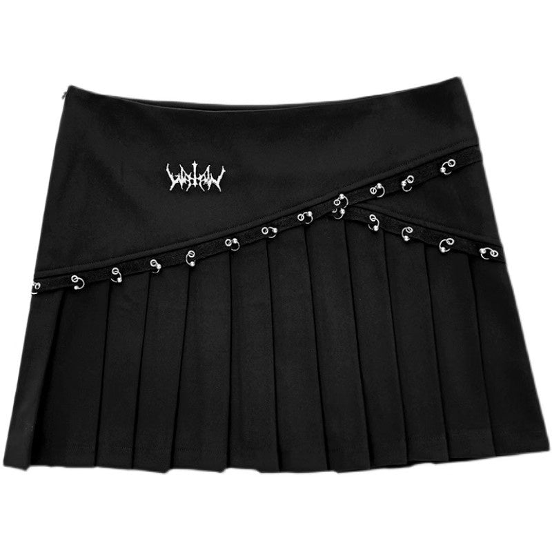 YUBABY_Black_Pleated_Bead_Embellished_Patchwork_Women's_Cotton_Brocade_Skorts_731284207543_MISSTT