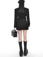 YUBABY Black Pleated Bead Embellished Patchwork Women's Cotton Brocade Skorts