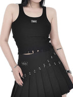 YUBABY Black Pleated Bead Embellished Patchwork Women's Cotton Brocade Skorts