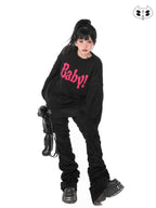 YUBABY Black Pleated Futuristic Detachable Apron Two Piece Women's Flare Pants