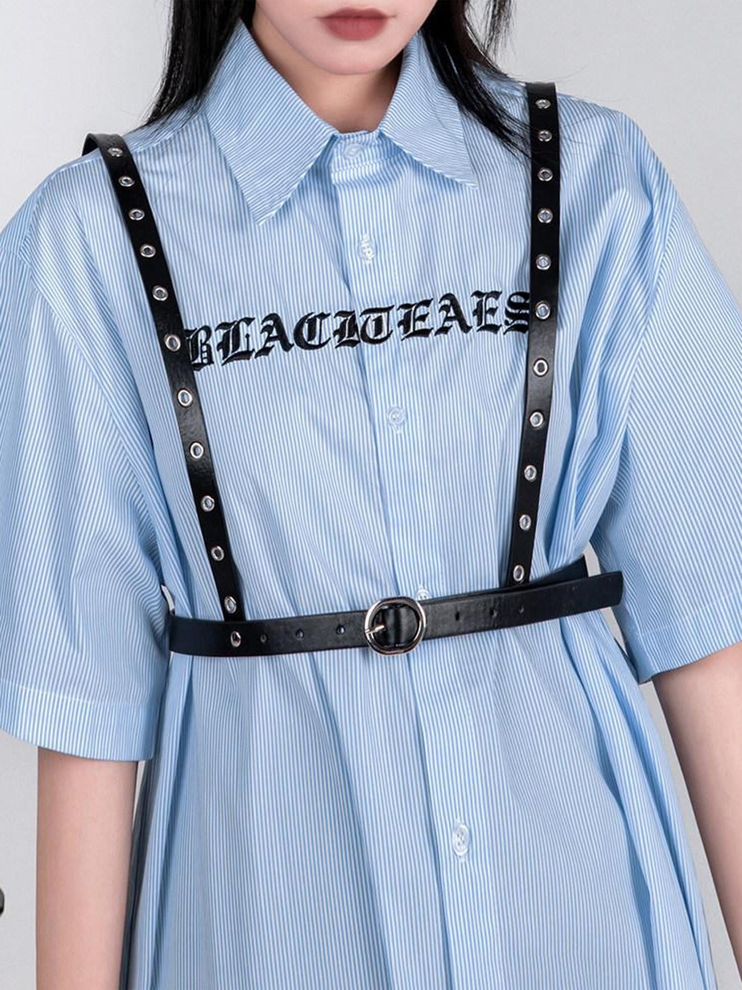YUBABY Black Punk Metal Buckle Suspender Pin Buckle Women's Pu Soft Multi Wrap Belts