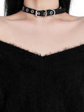 YUBABY Black Punk Rock Thin Classic Metal Ring Eyelet Women's Alloy Neck Gaiters