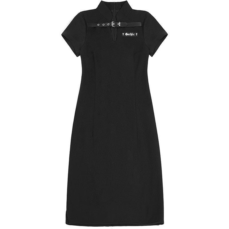 YUBABY_Black_Side_Slit_Qipao_Belted_Stand_Collar_Women's_Casual_Maxi_Dresses_932820215527_MISSTT