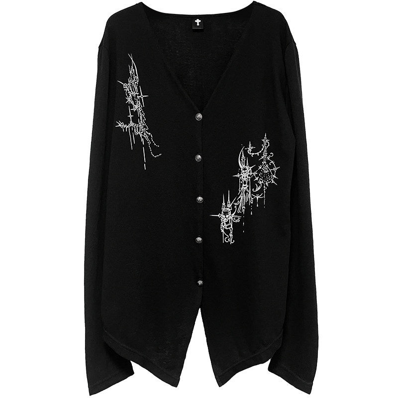 YUBABY_Black_Skull_Totem_Asymmetrical_Button_Badge_Lightweight_Women's_Cotton_Cardigans_1024833116843_MISSTT
