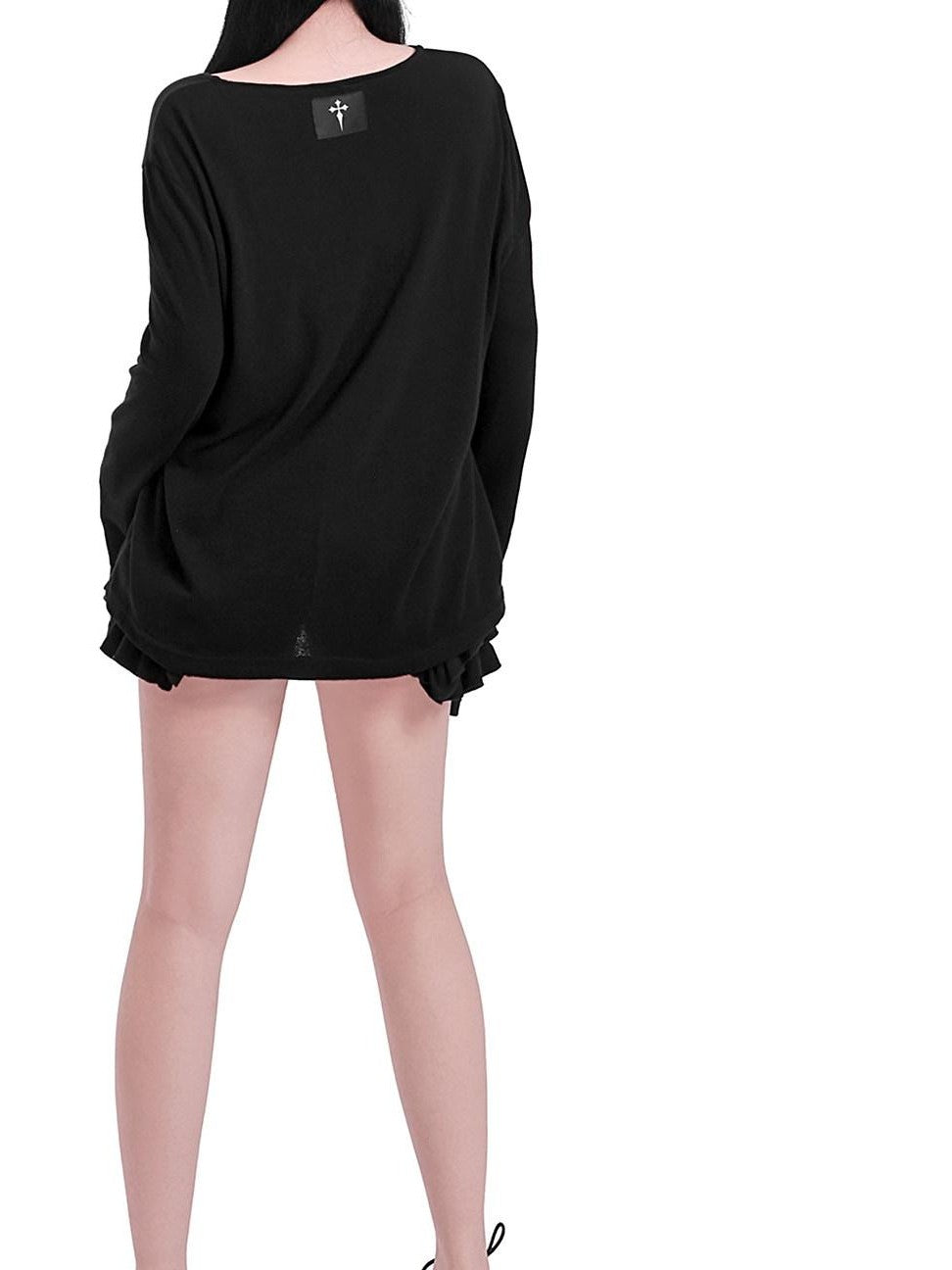 YUBABY Black Skull Totem Asymmetrical Button Badge Lightweight Women's Cotton Cardigans