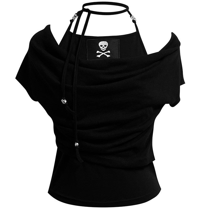 YUBABY_Black_Spliced_Metal_Skull_Applique_Gothic_Halter_Women's_Neck_Gaiters_1040390786105_MISSTT