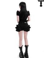 YUBABY Black Spliced Metal Skull Applique Gothic Halter Women's Neck Gaiters
