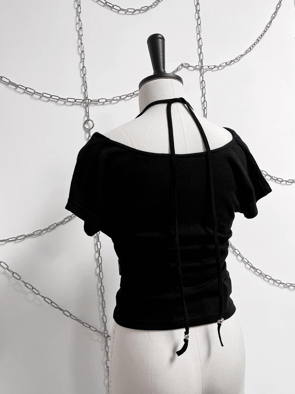 YUBABY Black Spliced Metal Skull Applique Gothic Halter Women's Neck Gaiters
