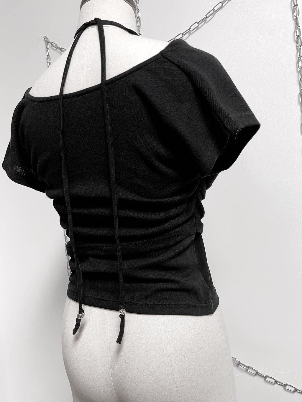 YUBABY Black Spliced Metal Skull Applique Gothic Halter Women's Neck Gaiters
