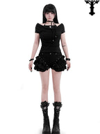 YUBABY Black Spliced Metal Skull Applique Gothic Halter Women's Neck Gaiters