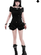 YUBABY Black Spliced Metal Skull Applique Gothic Halter Women's Neck Gaiters