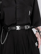 YUBABY Black Techwear Metal Buckle Punk Double Headed Women's Pu Belts