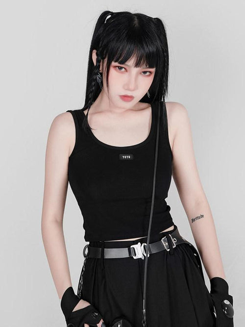 YUBABY Black Techwear Metal Buckle Punk Double Headed Women's Pu Belts
