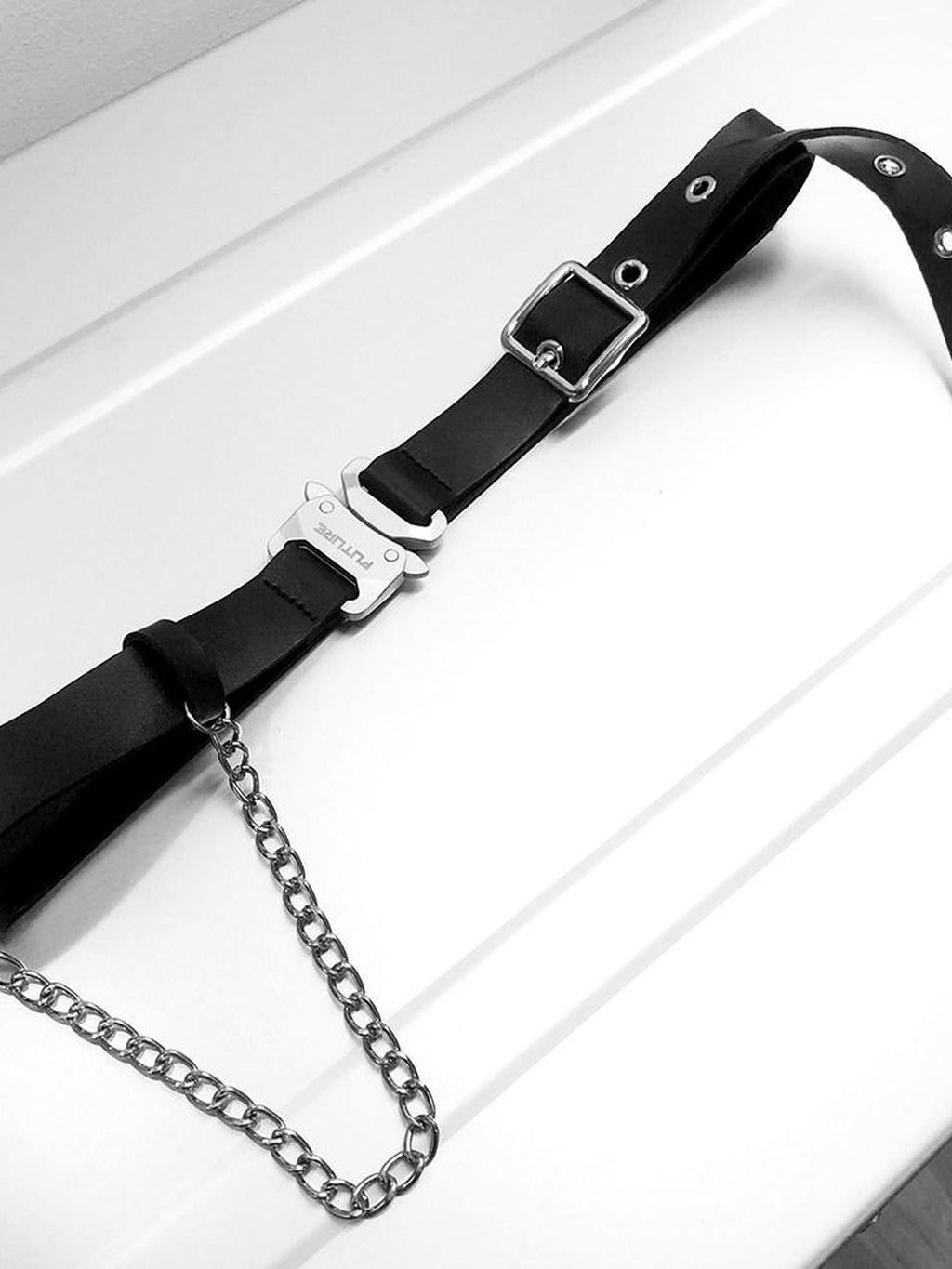 YUBABY Black Techwear Metal Buckle Punk Double Headed Women's Pu Belts