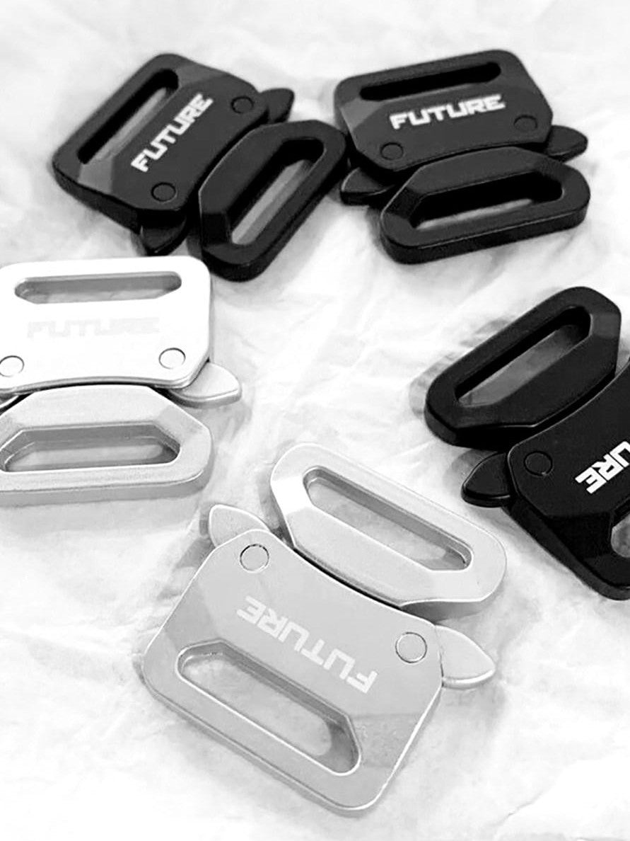 YUBABY Black Techwear Metal Buckle Punk Double Headed Women's Pu Belts