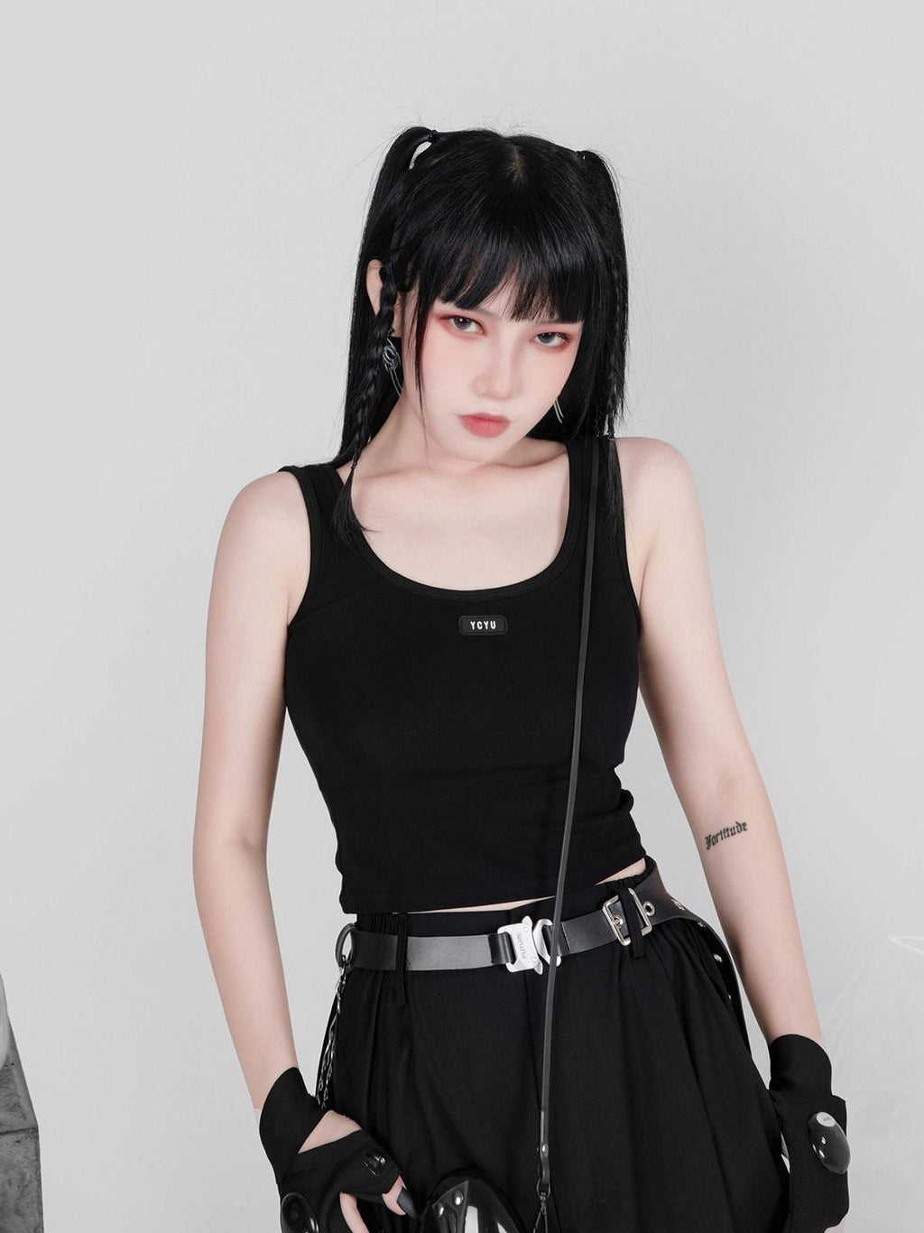 YUBABY Black Techwear Metal Buckle Punk Double Headed Women's Pu Belts