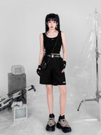 YUBABY Black Techwear Metal Buckle Punk Double Headed Women's Pu Belts