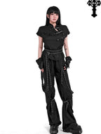 YUBABY Butterfly Jacquard Ribbon Tie Punk Women's Polyester Wide-leg Pants