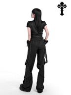YUBABY Butterfly Jacquard Ribbon Tie Punk Women's Polyester Wide-leg Pants