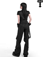 YUBABY Butterfly Jacquard Ribbon Tie Punk Women's Polyester Wide-leg Pants