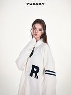 YUBABY Collegiate Terry Patch Lettering V-neck Button Loose Women's Knit Cardigans