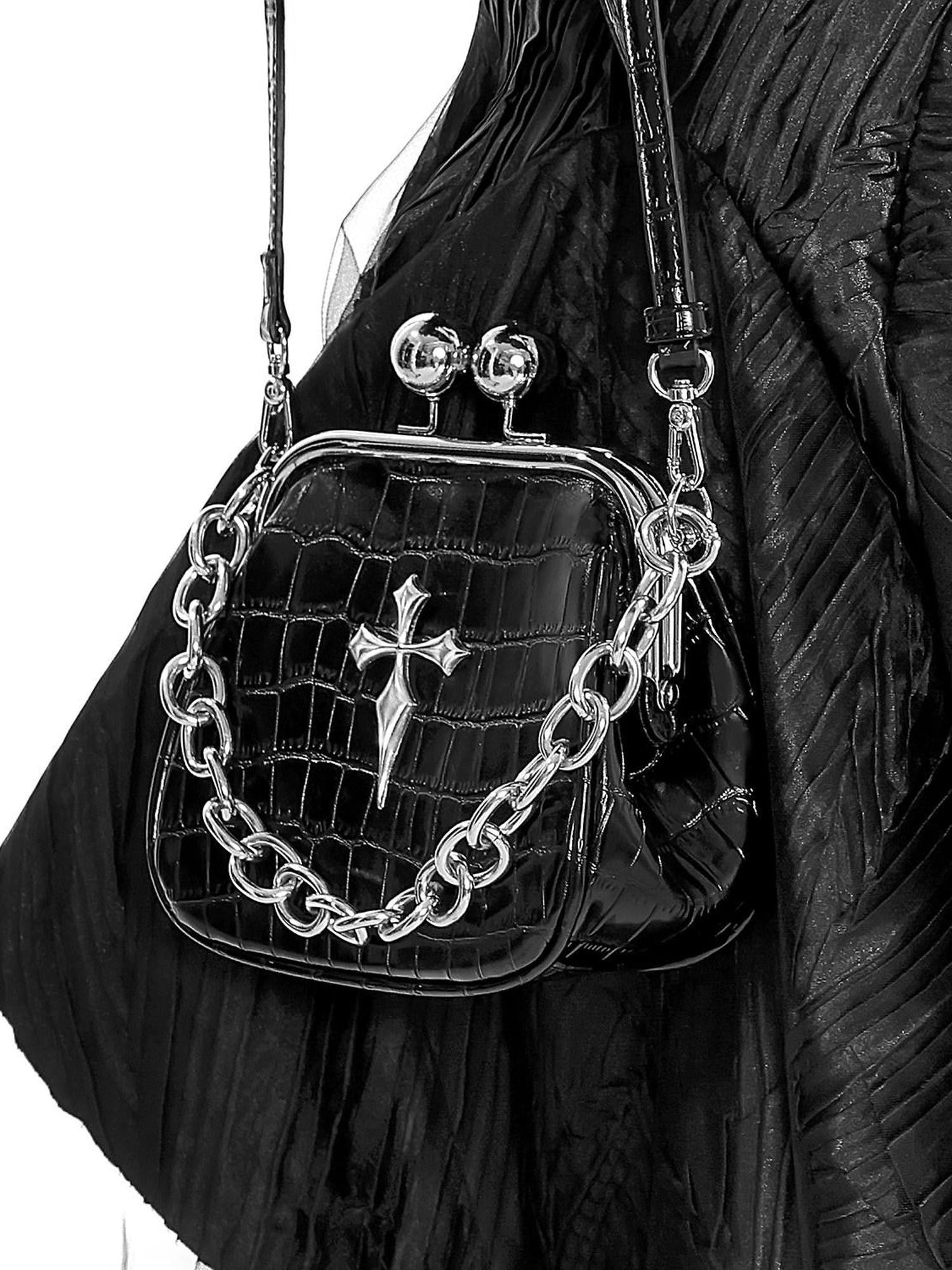YUBABY Crocodile Geometric Clasp Chain Double Strap Women's Pu Cross Body Bags