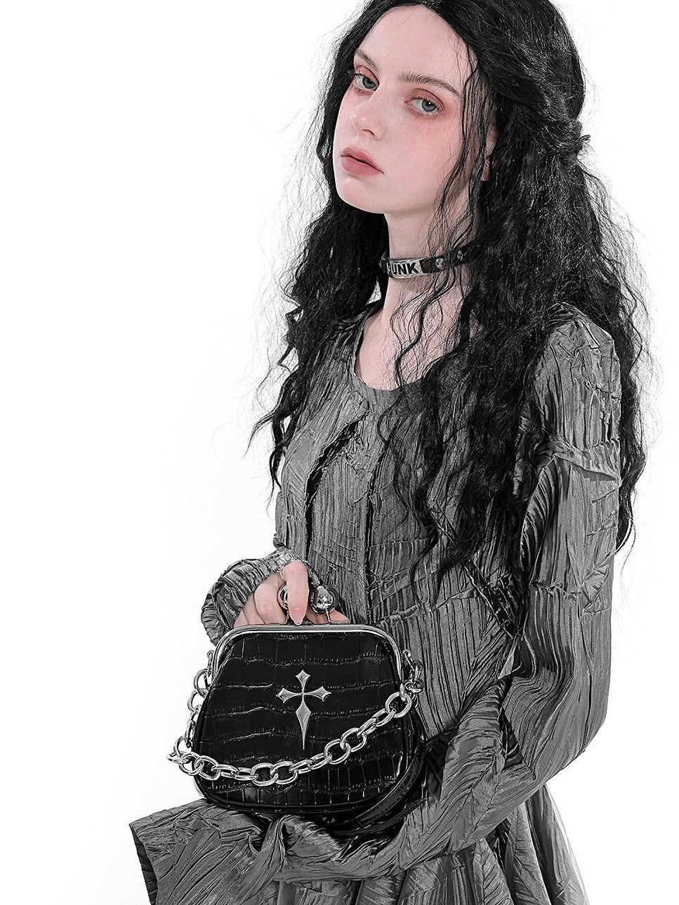 YUBABY Crocodile Geometric Clasp Chain Double Strap Women's Pu Cross Body Bags