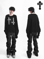 YUBABY Curved Blade Sleeve Cross Knit Gothic Women's Lyocell Long Sleeve T-shirts
