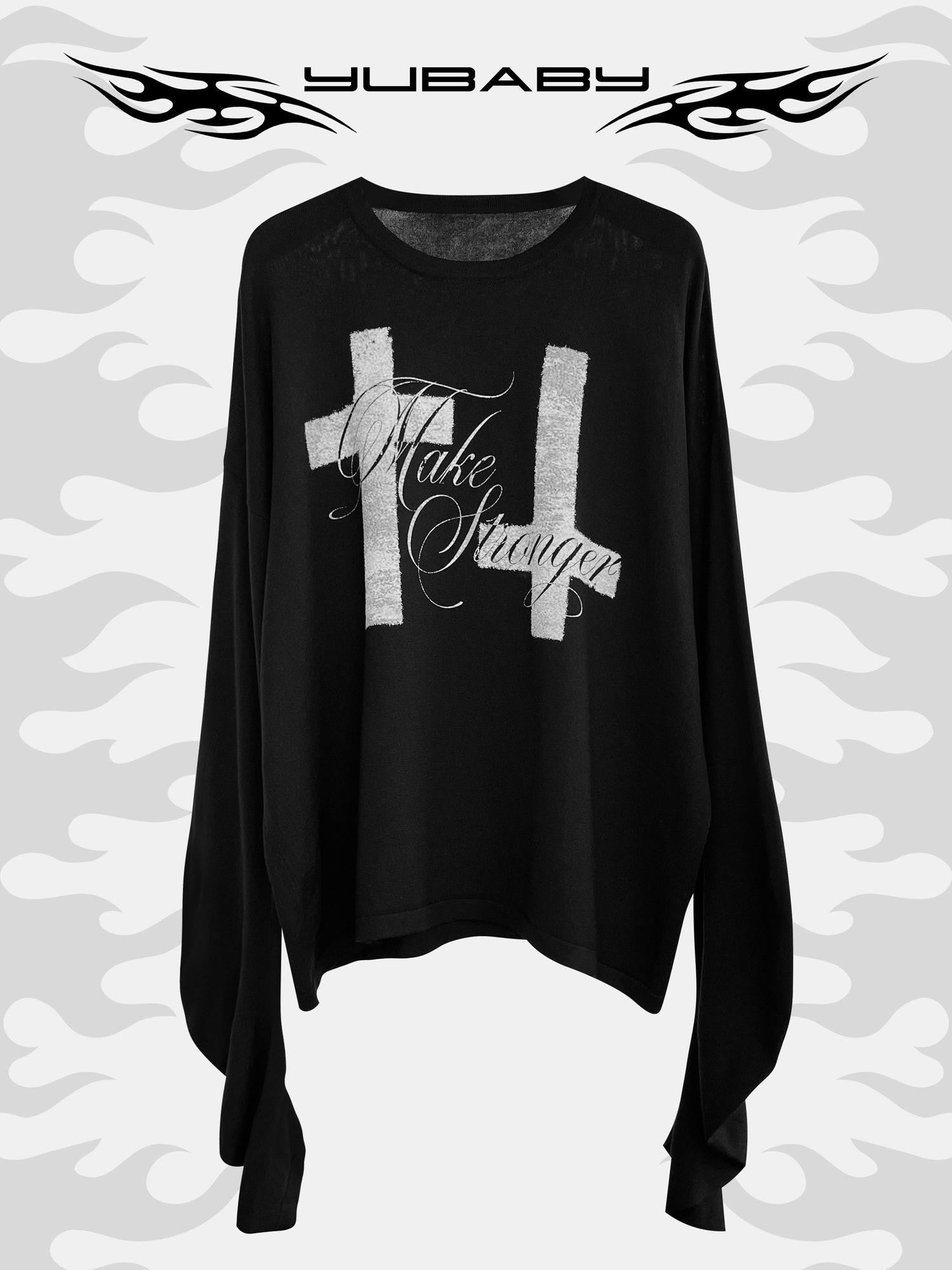 YUBABY Curved Blade Sleeve Cross Knit Gothic Women's Lyocell Long Sleeve T-shirts