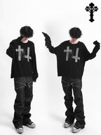 YUBABY Curved Blade Sleeve Cross Knit Gothic Women's Lyocell Long Sleeve T-shirts