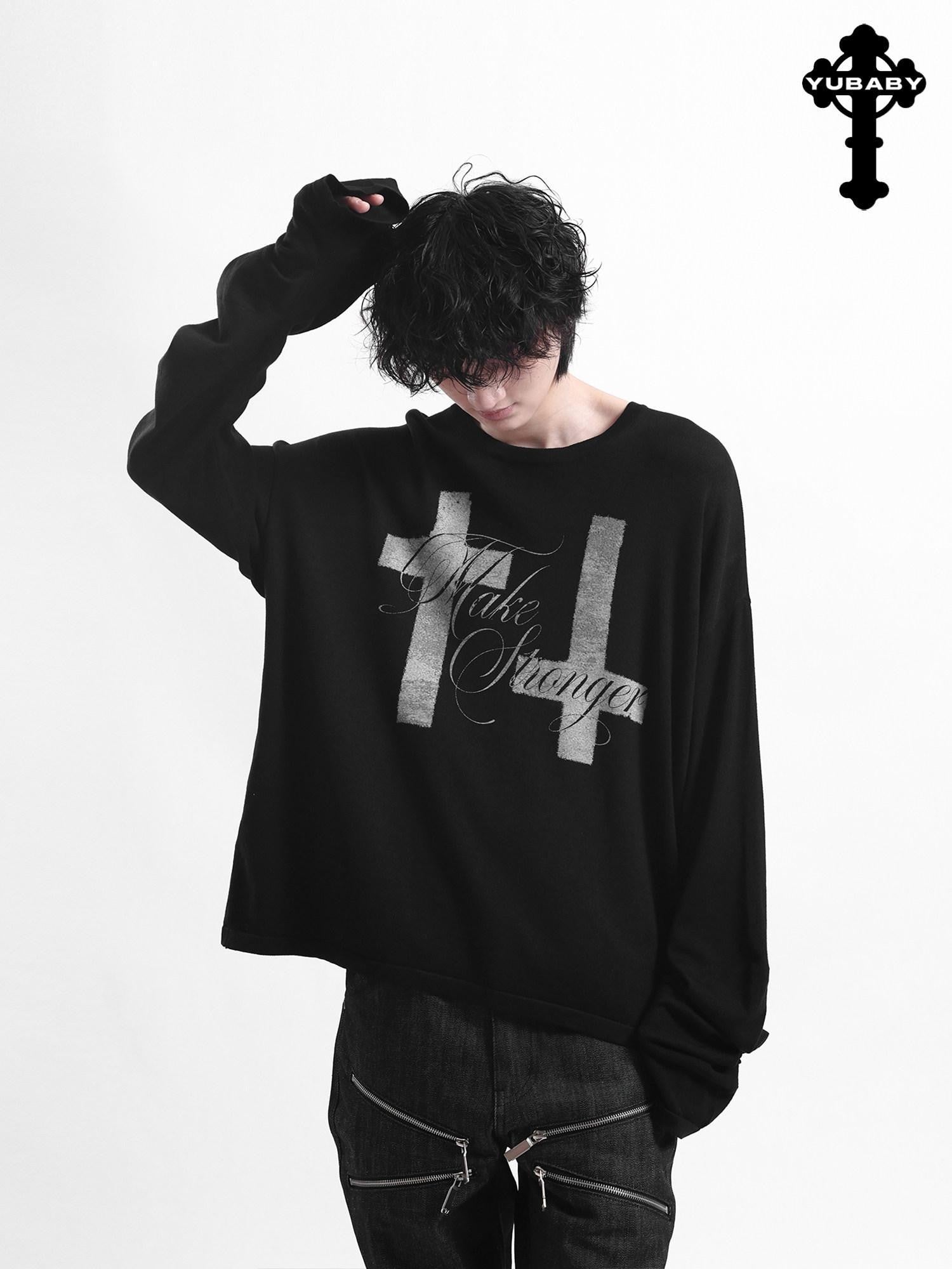 YUBABY Curved Blade Sleeve Cross Knit Gothic Women's Lyocell Long Sleeve T-shirts