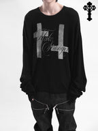 YUBABY Curved Blade Sleeve Cross Knit Gothic Women's Lyocell Long Sleeve T-shirts