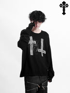 YUBABY Curved Blade Sleeve Cross Knit Gothic Women's Lyocell Long Sleeve T-shirts