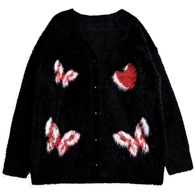 YUBABY_Cute_Butterfly_V-neck_Heart_Print_A_Line_Women's_Fuzzy_Knit_Cardigans_634260555083_MISSTT