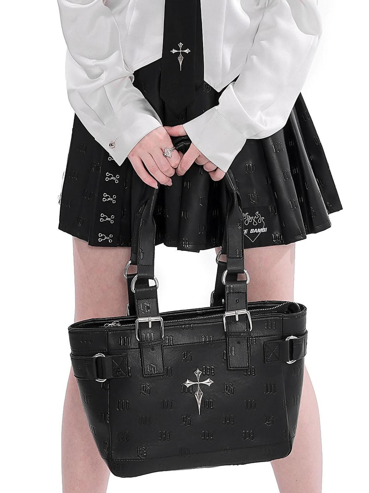 YUBABY Cute Cool Handmade Sanskrit Gothic Cross College Women's Pu Leather Handbags