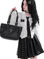YUBABY Cute Cool Handmade Sanskrit Gothic Cross College Women's Pu Leather Handbags