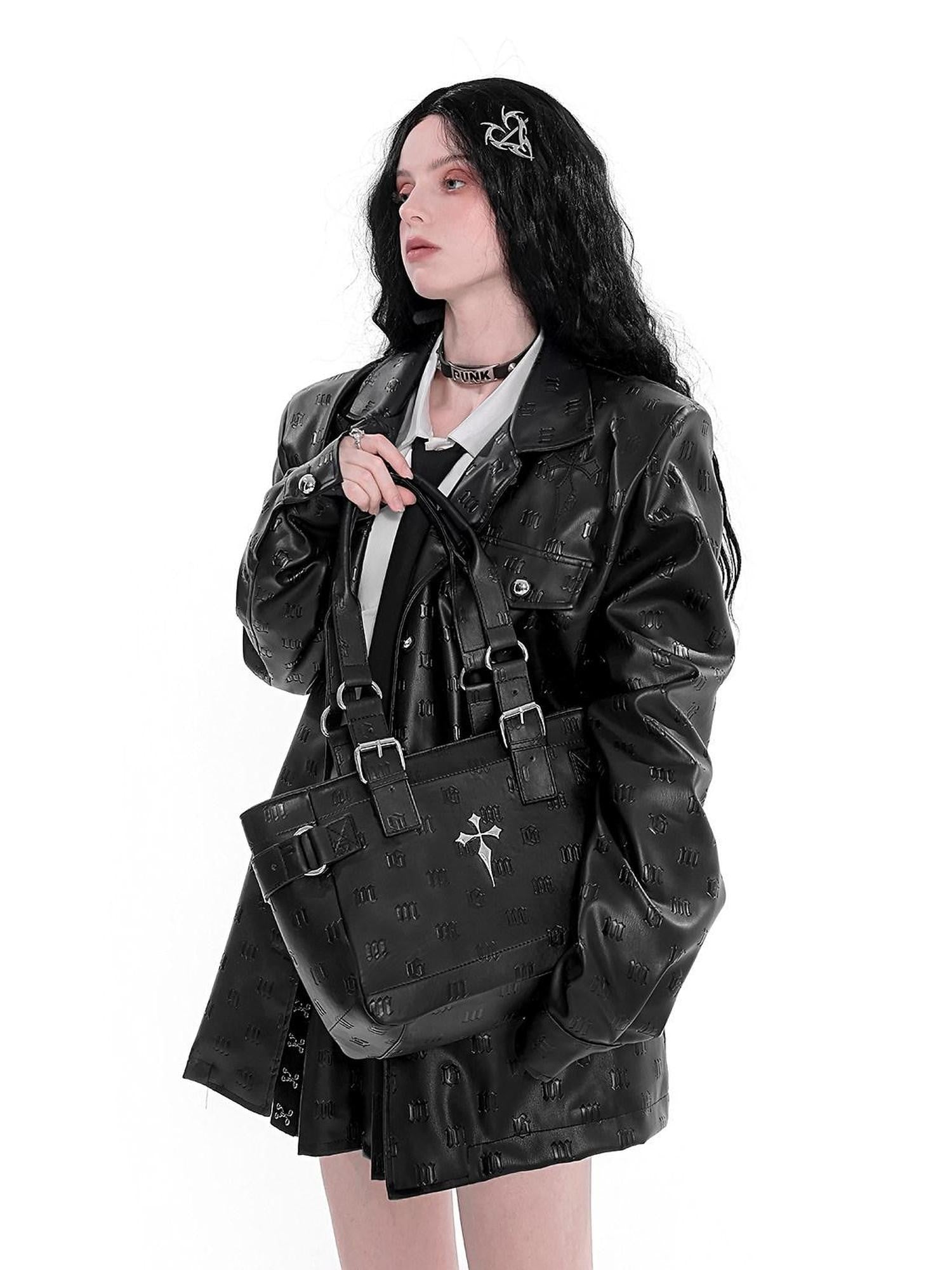 YUBABY Cute Cool Handmade Sanskrit Gothic Cross College Women's Pu Leather Handbags