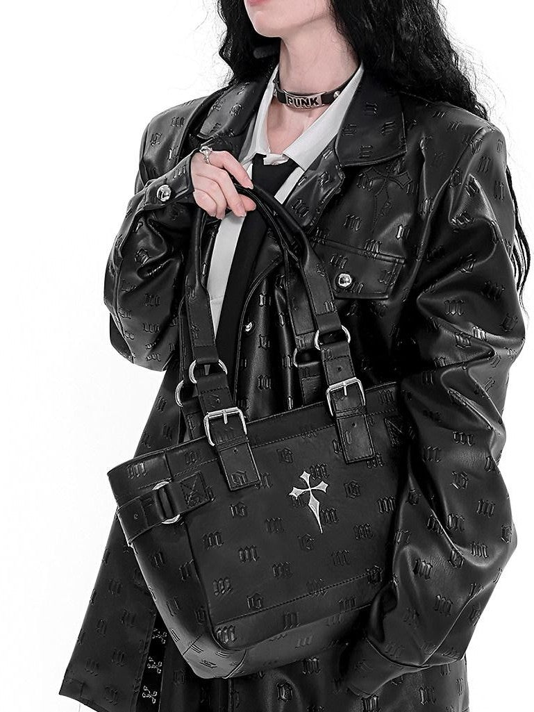 YUBABY Cute Cool Handmade Sanskrit Gothic Cross College Women's Pu Leather Handbags
