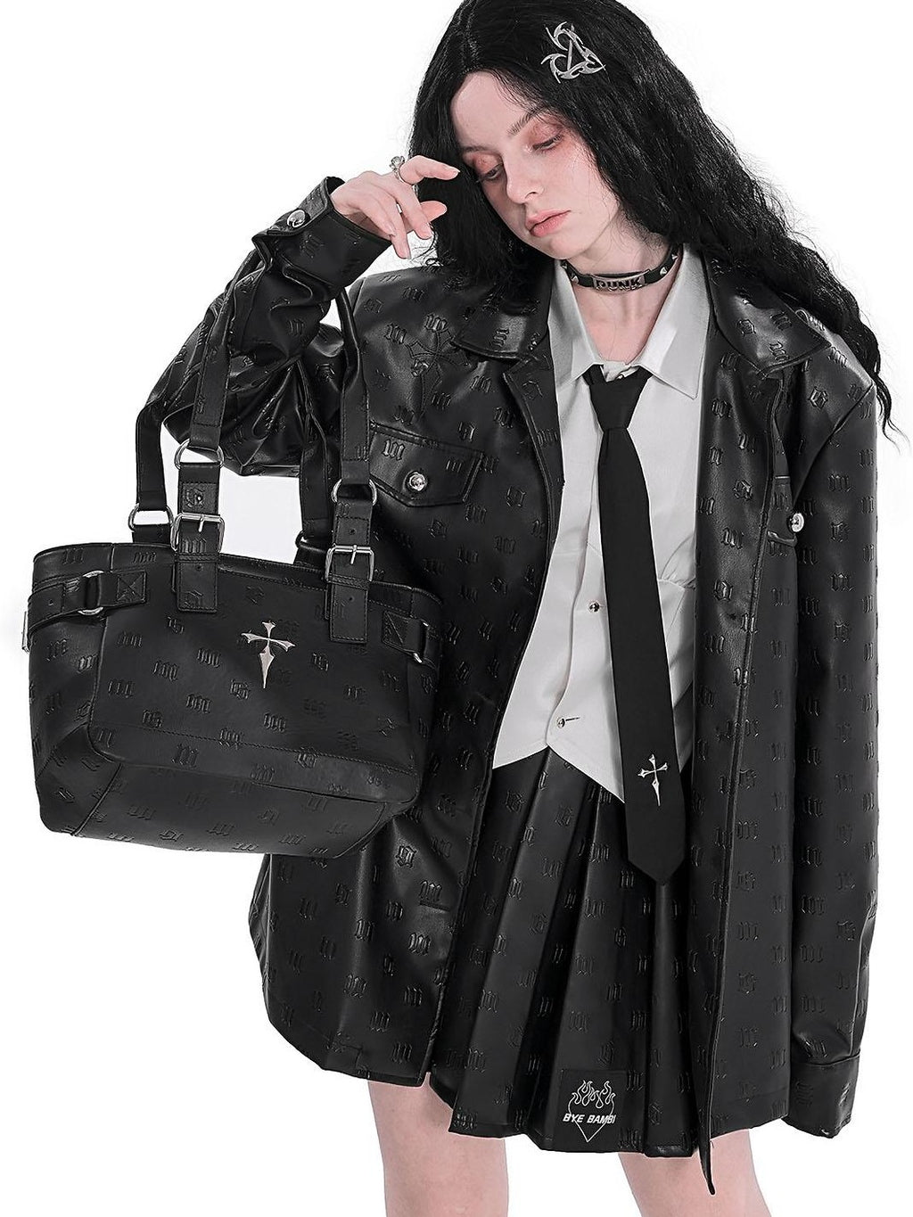 YUBABY Cute Cool Handmade Sanskrit Gothic Cross College Women's Pu Leather Handbags