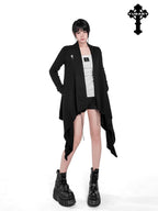 YUBABY Dark Asymmetrical Hem V-neck Buttoned Women's Cotton Cardigans