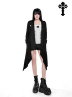 YUBABY Dark Asymmetrical Hem V-neck Buttoned Women's Cotton Cardigans